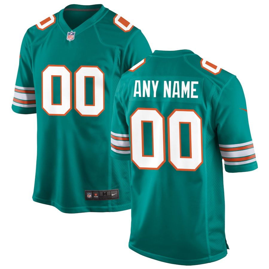 Men Miami Dolphins Nike Aqua Alternate Custom Game NFL Jersey-0